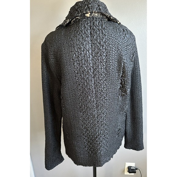 Women’s Polyester Seersucker Jacket Reversible Black Tan Button Coat No tags - Picture 4 of 7